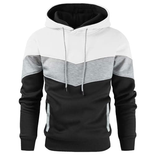 Gesean Men's Novelty Color Block Pullover Fleece Hoodie Long Sleeve Casual Sweatshirt with Pocket White XX-Large