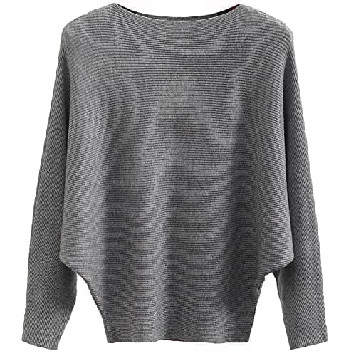 Ckikiou Womens Lightweight Oversized Boat Neck Sweaters Tops Dolman Batwing Sleeve Ribbed Knitted Pullovers Gray