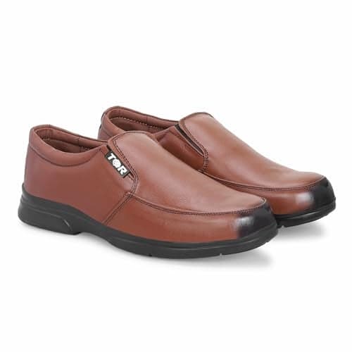 TOR® Phylon Sole Safety Shoes for Men's| Stylish Look| Genuine Leather with Non Slip Outsole & Steel Toe| Comfortable and Waterproof| Weight 600 gram| Non Lace Shoes (1070 Steel Brown, UK Footwear Size System, Adult, Men, Numeric, Medium, 6)