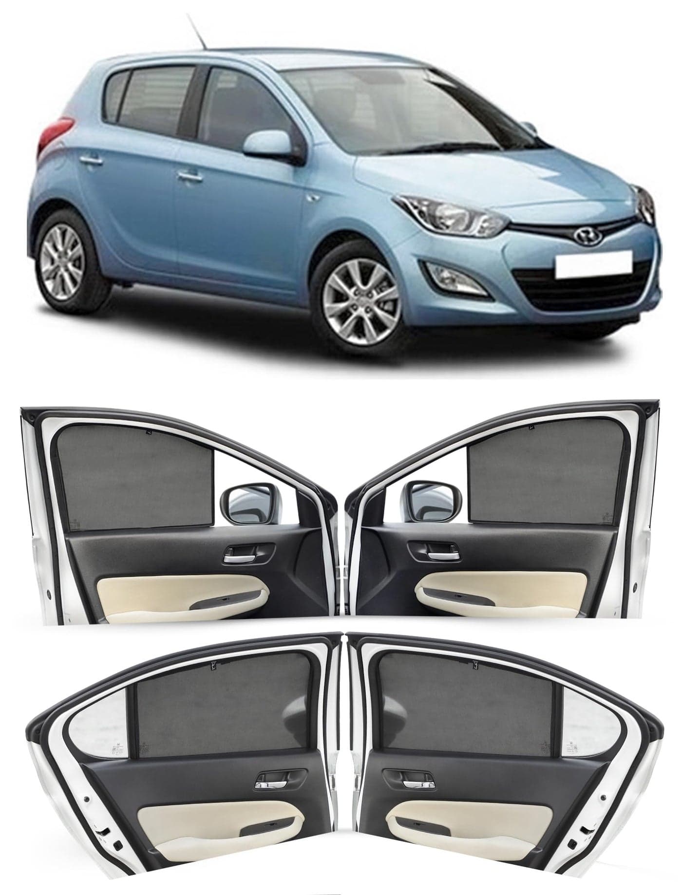 Autofact Car Sunshades for Hyundai Old i20 (2008 to 2014), UV Protection, Useful Car Accessories, Custom fit Sun Shades for Side Windows, Set of 4