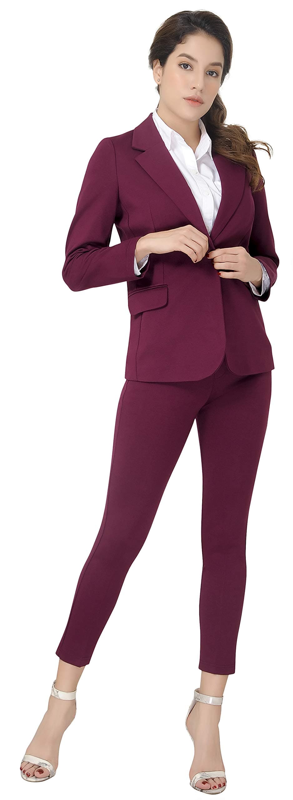 Marycrafts Womens Two Piece Suits Business Blazer Pant Suit Set for Work Professional Outfit Office Wear Formal Business Attire 8 Burgundy