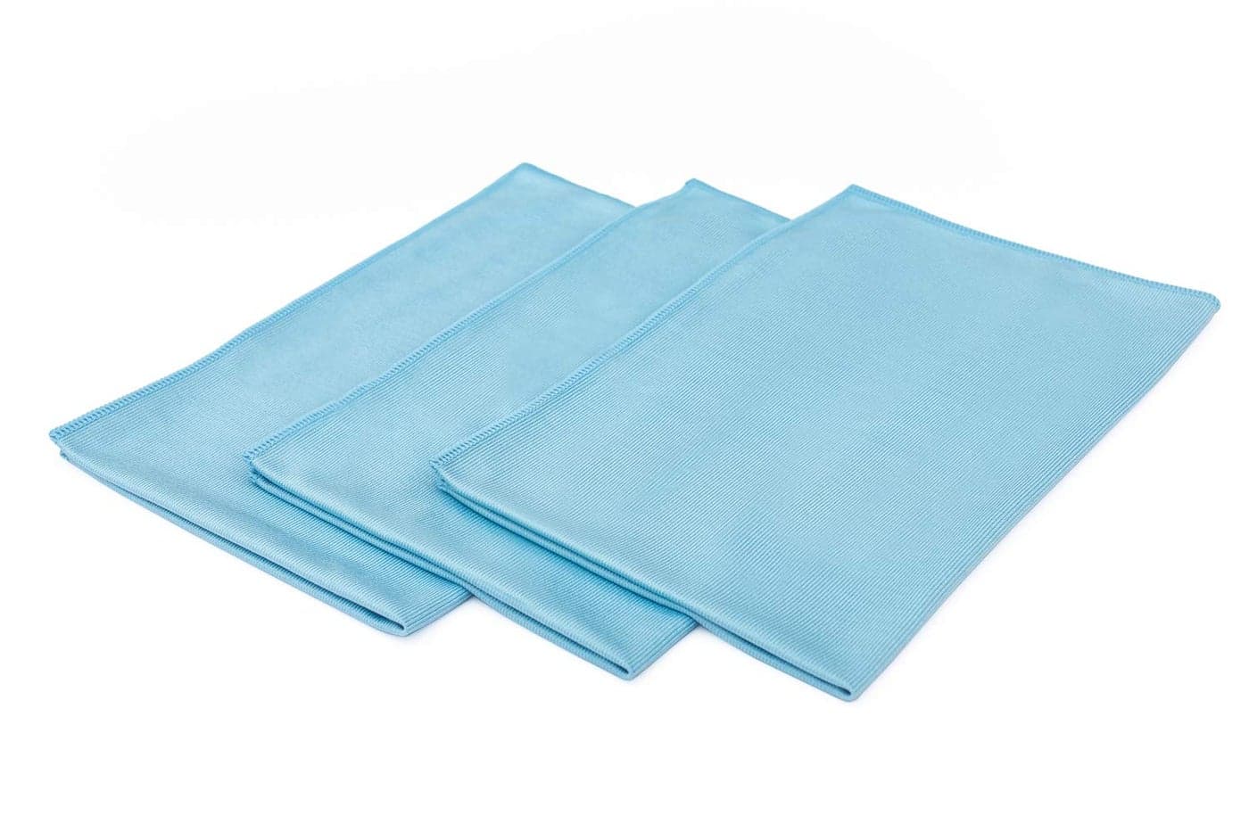 The Rag Company - Premium Window, Glass, Mirror & Chrome Detailing Towels - Professional Korean 70/30 Microfiber Blend, Lint-Free, Streak-Free, 350gsm, 16in. x 24in, Light Blue (3-Pack)