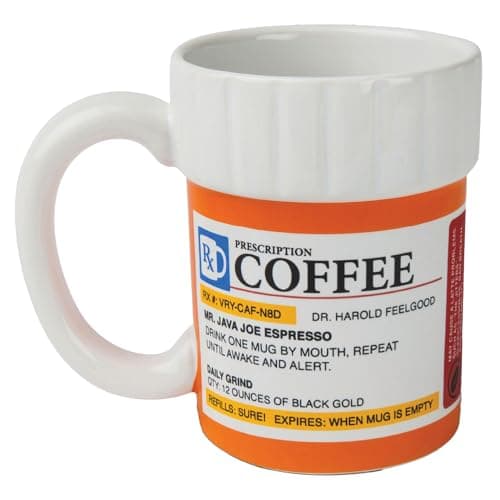 BigMouth Inc Prescription Coffee Mug Large Funny Prescription Coffee Cup Unique Pharmacy Gifts Hilarious Novelty and Gag Gifts for Doctor DishwasherSafe Ceramic Pill Bottle Coffee Cup 12oz