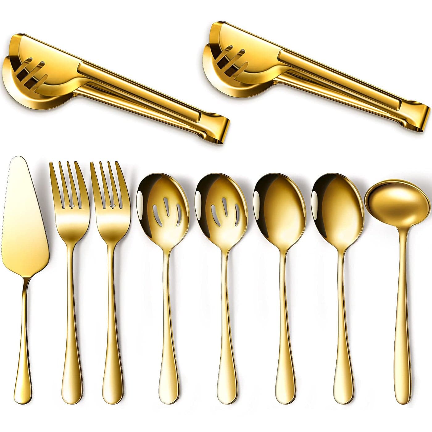 Patelai Serving Utensils Set Include Large Spoons Slotted Spoons Forks Tongs Soup Ladle and Pie Server Buffet Catering for Dishwasher SafeGold10 Pieces