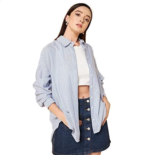 HIGH STAR Women's Oversized Shirts (HSWSHS23010_GR_S_Blue S)