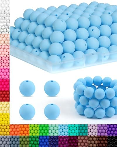 150PCS FIVEIZERO Silicone Beads 15mm for Keychain Making Bulk Rubber Beads for DIY Crafts Pens Bracelets and Necklaces Pastel Blue