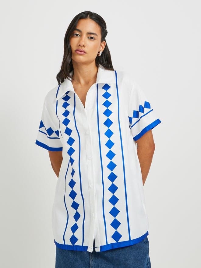 Take Two Printed Short Sleeve Oversized Shirt