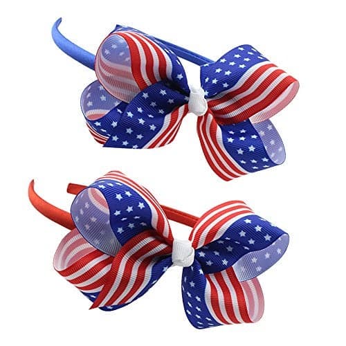 BinaryABC 4th of July Headband,American Flag Bow Headband,Patriotic Headband,Memorial Day Independence Day Party Decorations,2Pcs
