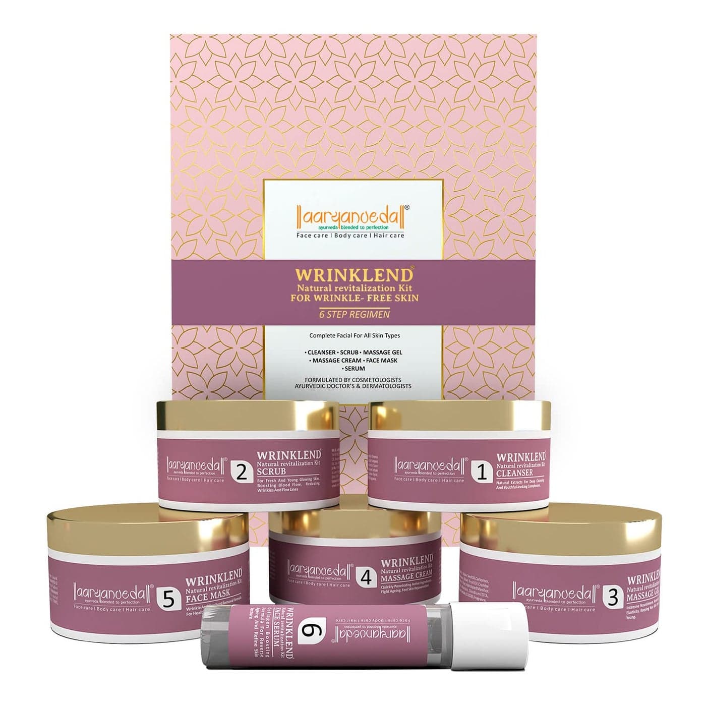 Aryanveda Anti Aging Facial Kit for Glowing Skin 260g Repairs Wrinkles Reduce Fine Lines Remove Dead Skin Cells All Skin Type for Men Women 6 Units