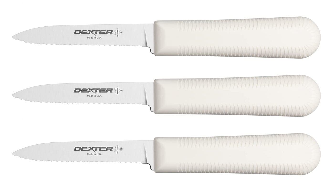 Dexter-Russell S104SC-3PCP Sani-Safe 15453 Paring Knife, 3-1/4" Scalloped DEXSTEEL High Carbon Stainless Blade, Textured White Polypropylene Slip Resistant Handle,Kitchen Prep Knife
