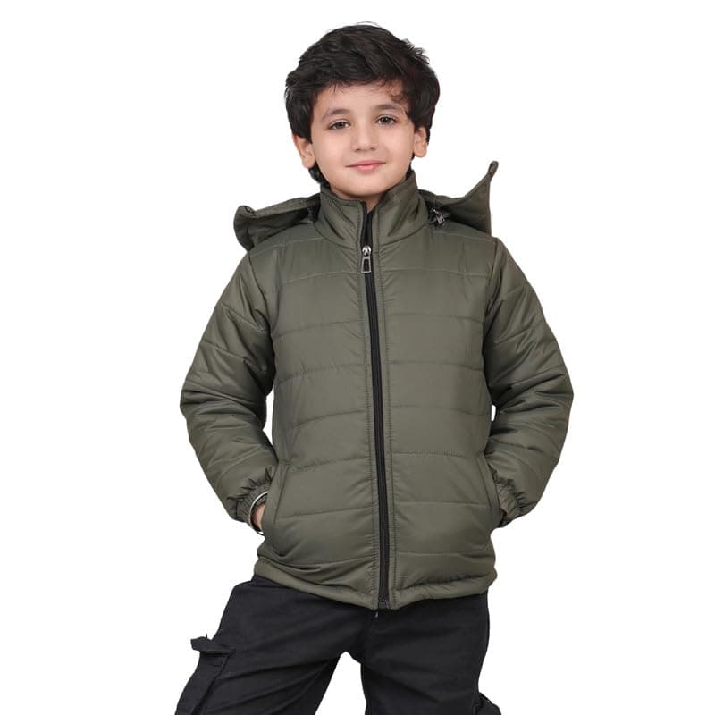 superminis Kids Puffer Two Pockets Warm Full Sleeves Winter Jacket for Boys (8-10 Years, Mehandi Green)