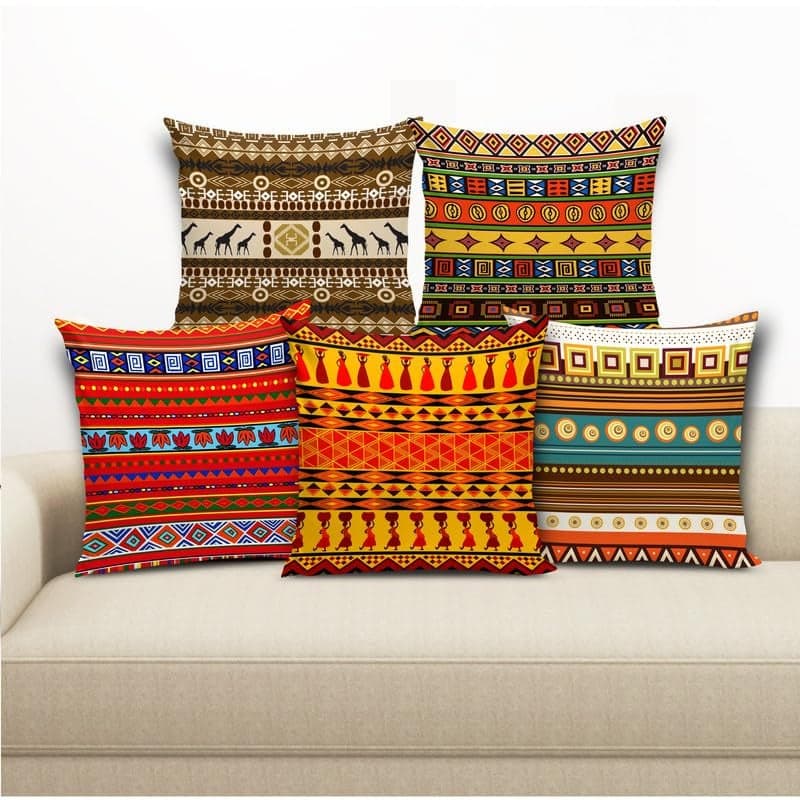 BMRGIFTS Soft Fabric Designer Decorative Printed 200 TC Cushion Cover Decorations For Sofa Living Room Set Of 5 16 X 16 Inch Multi (MULTIMFCC17)