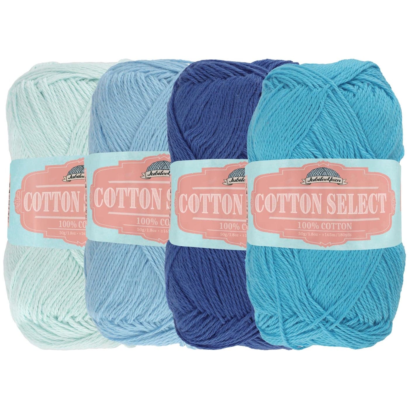 JubileeYarn Cotton Select Yarn 50gSkein Sport Weight Shades of Blue 4 Skeins
