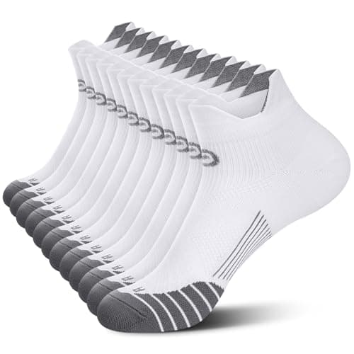 Compression Running Socks (6 Pairs) for Men and Women, Low Cut No Show Running Ankle CompressionSocks with Arch Support for Plantar Fasciitis, Cyling, Athletic, Flight, Travel, Nurses. White S/M