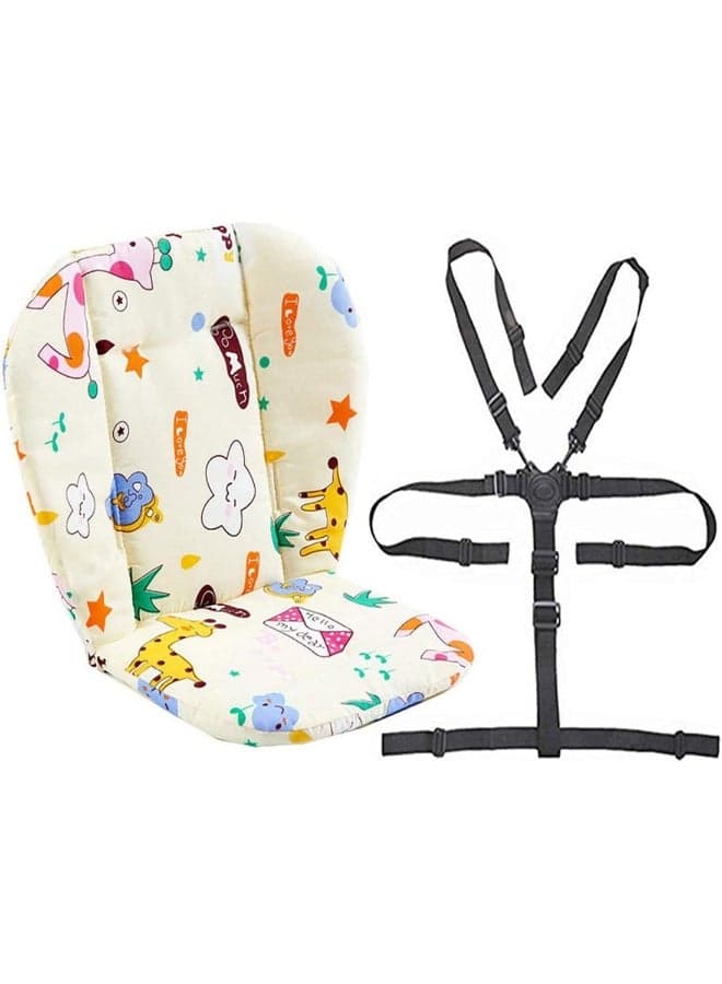 Twoworld Baby Stroller/High Chair Seat Cushion Liner Mat Pad Cover Resistant and High Chair Straps (5 Point Harness) 1 Suit (Giraffe)