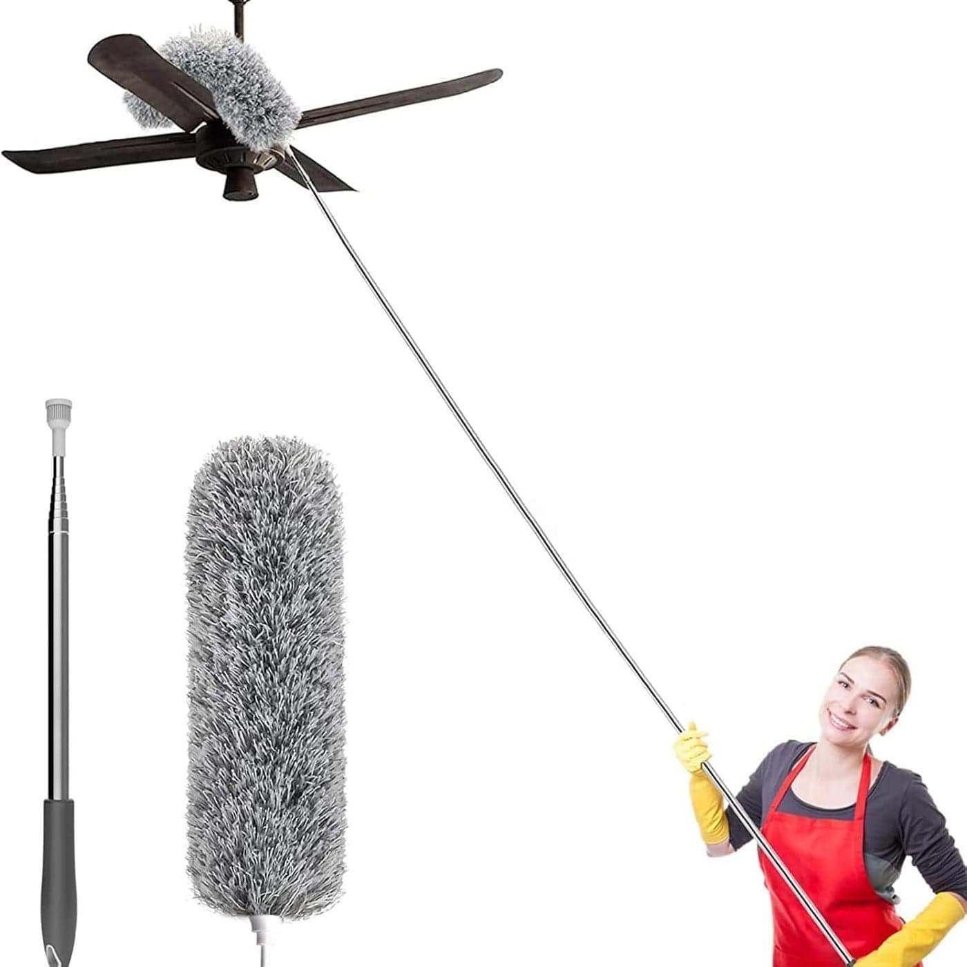 Microfiber Feather Duster Bendable Extendable Fan Cleaning Duster with 100 inches Expandable Pole Handle Washable Duster for High Ceiling Fans Window Blinds Furniture