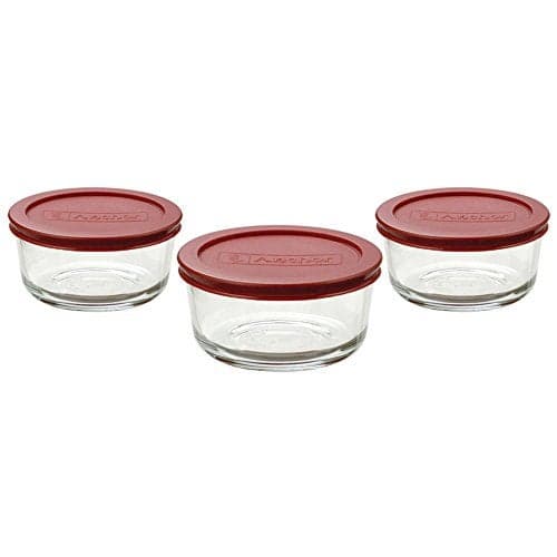 Anchor Hocking Classic Glass Food Storage Containers with Lids Red 2Cup 6Piece Set Includes 3 Containers and 3 Lids