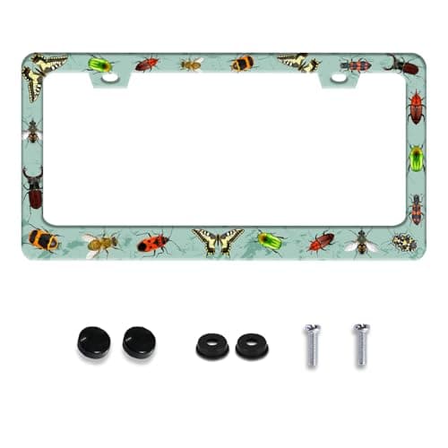 Personalized License Plate Frame Butterfly Moth Beetle Stainless Steel Accessory Animal License Plate Holder Funny Car Decorative 2 Holes Fits Us Standard License Plates 122 X 63 in for Men Women