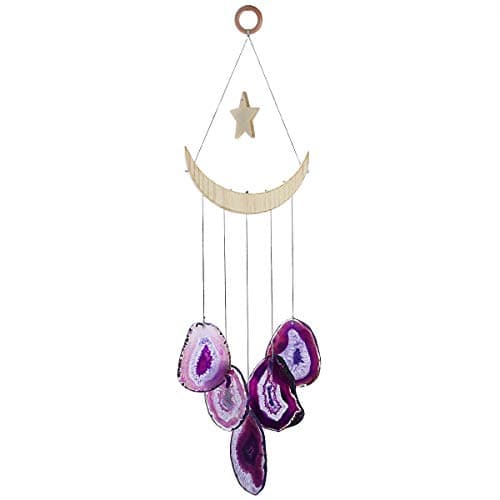 Nupuyai Wind Chimes - Unique Agate Slices Geode Stone Wind Chimes Indoor Outdoor, Healing Stone Windchime Hanging Ornament for Home Garden, 15.7-19.7'', Purple Agate