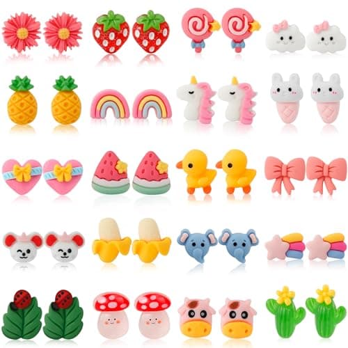 Kids Clip On Earrings for Girls Hypoallergenic Jewelry Earrings for Kids Cute Animal Clip on Earrings Set for Little Girls Party Favor 20 Pairs Cute A