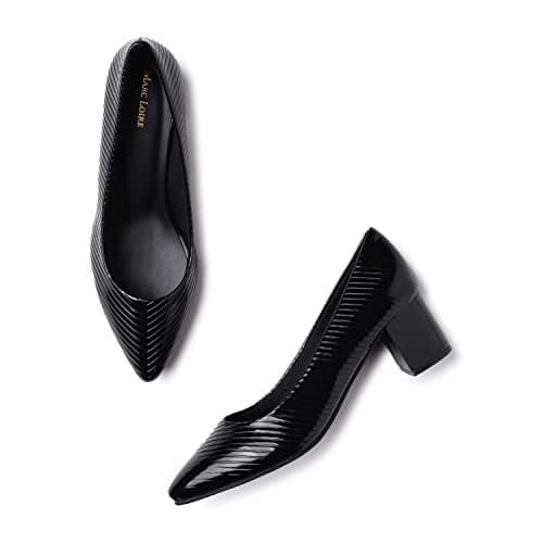Marc Loire Women’s Self Design Comfortable Slip-on Casual Pointed Toe Block Pumps Heels (Black, Numeric_7)