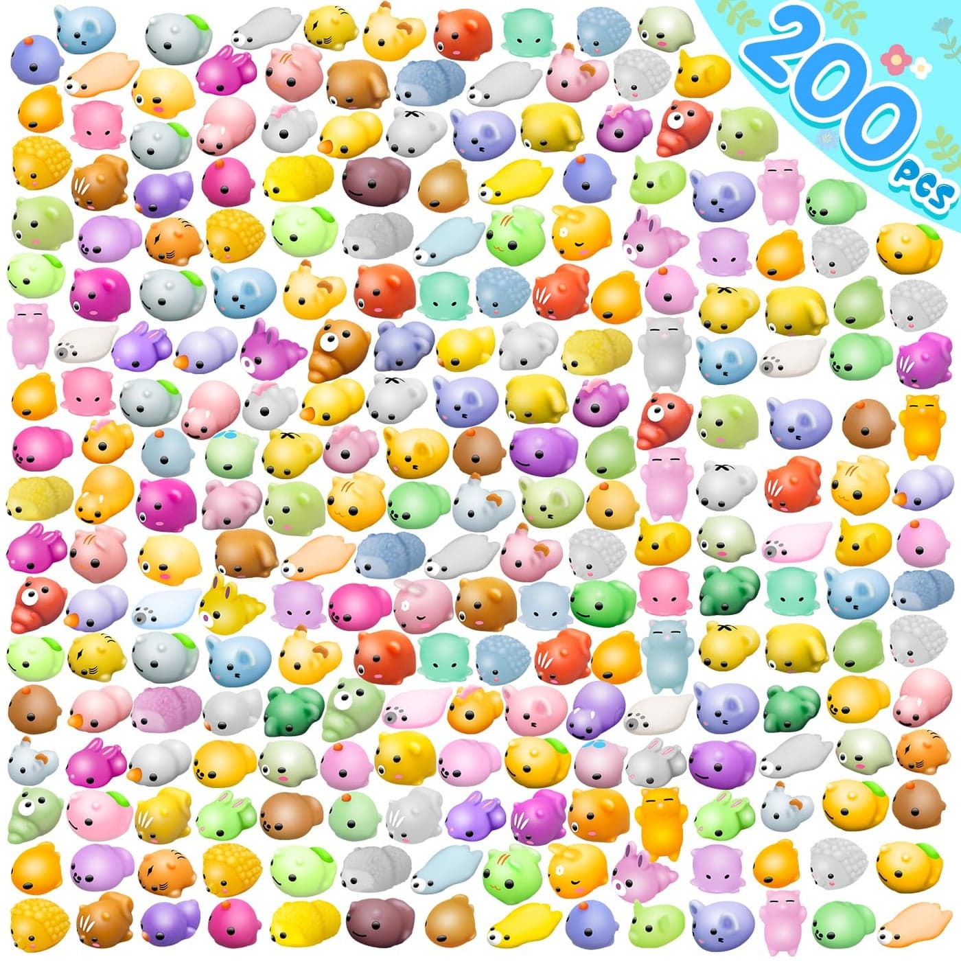 Dioju 200 Pcs Mochi Squishy Toy, Mini Kawaii Squishies Bulk Sensory Fidget Toys Goody Bag Party Favors for Kids, Classroom Prizes Pinata Filler Carnival Stocking Stuffers Christmas Birthday Gifts