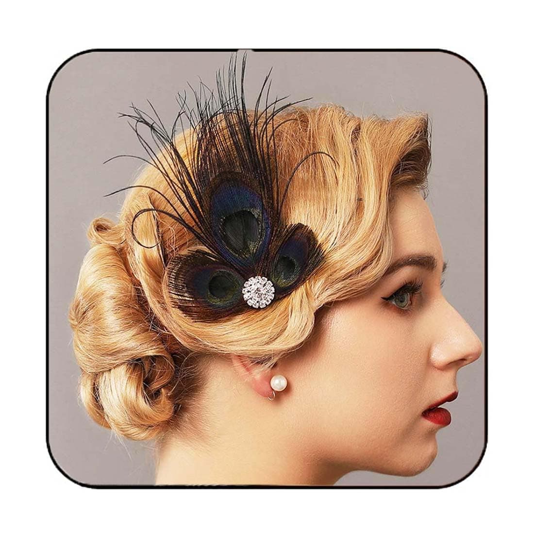 GORTIN 1920s Black Feather Hair Clip Peacock Rhinestone Headpiece Art Deco Headband for Women Girls Party Prom and Formal Occasions