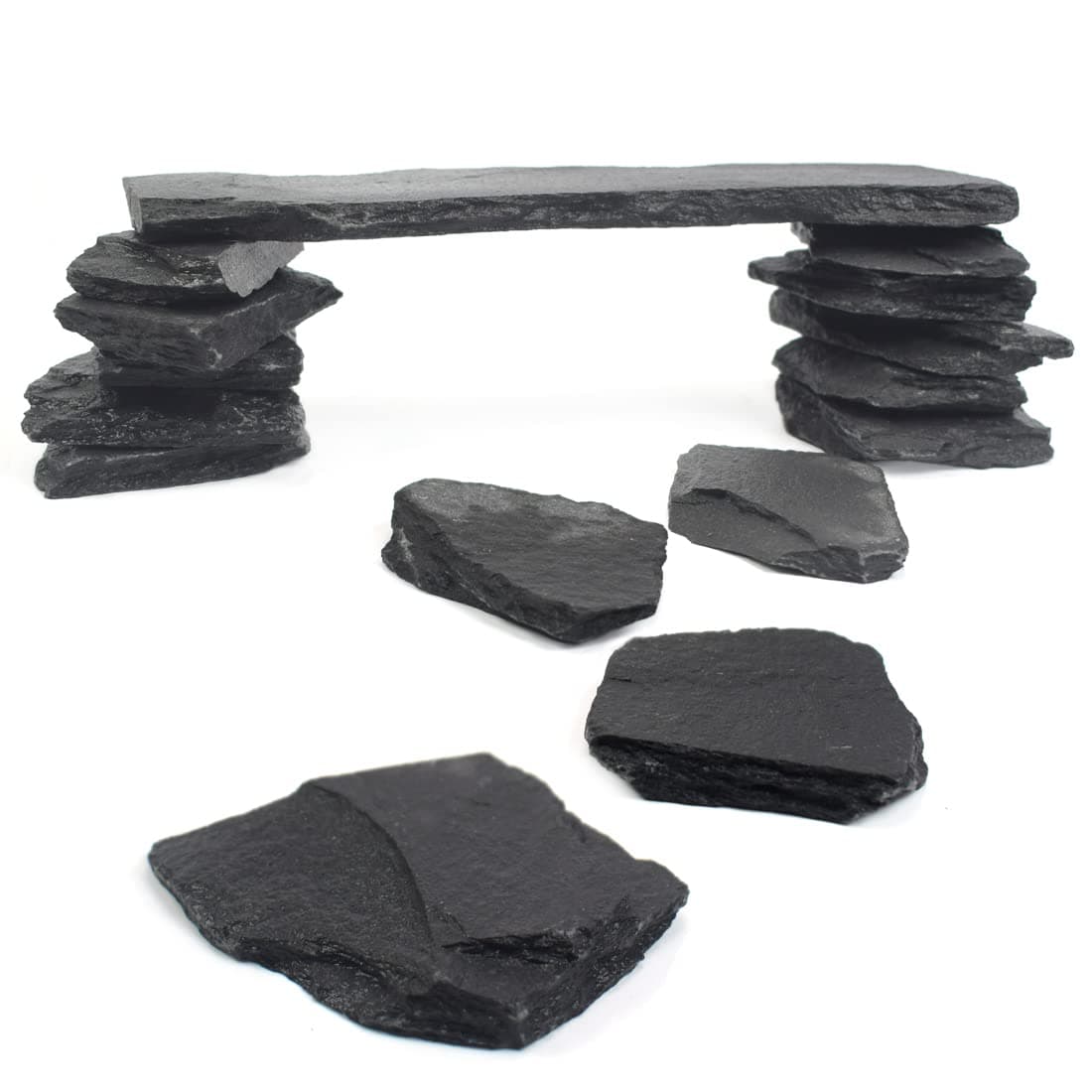 BLUE HANDCART Natural Slate Stone Rocks Mix of Stones 2 to 3 inches and 1 Piece About 8 inches for Aquariums and Terrariums Aquascaping 3 Pounds