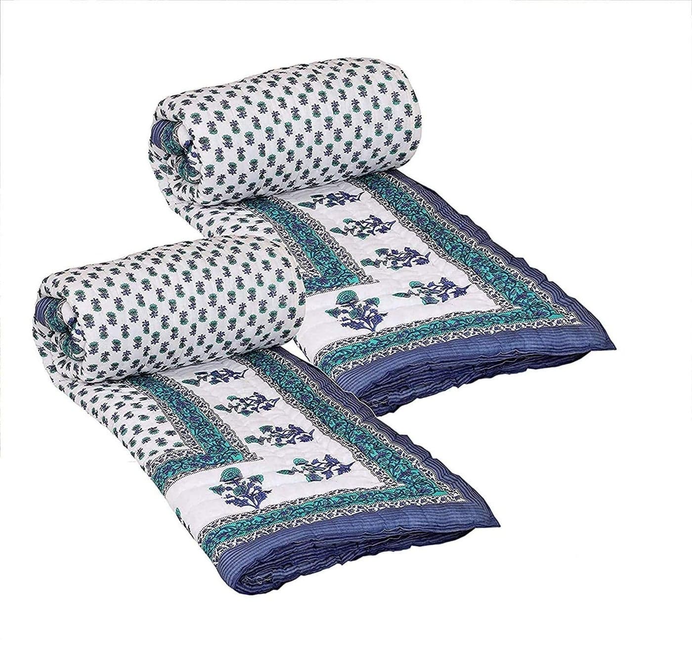 LOARSHY Pure Cotton Floral Printed Quilt Lightweight and Warm Jaipuri Rajasthani Single Bed Razai Soft BlanketRazai for Winters Gery Set of 2