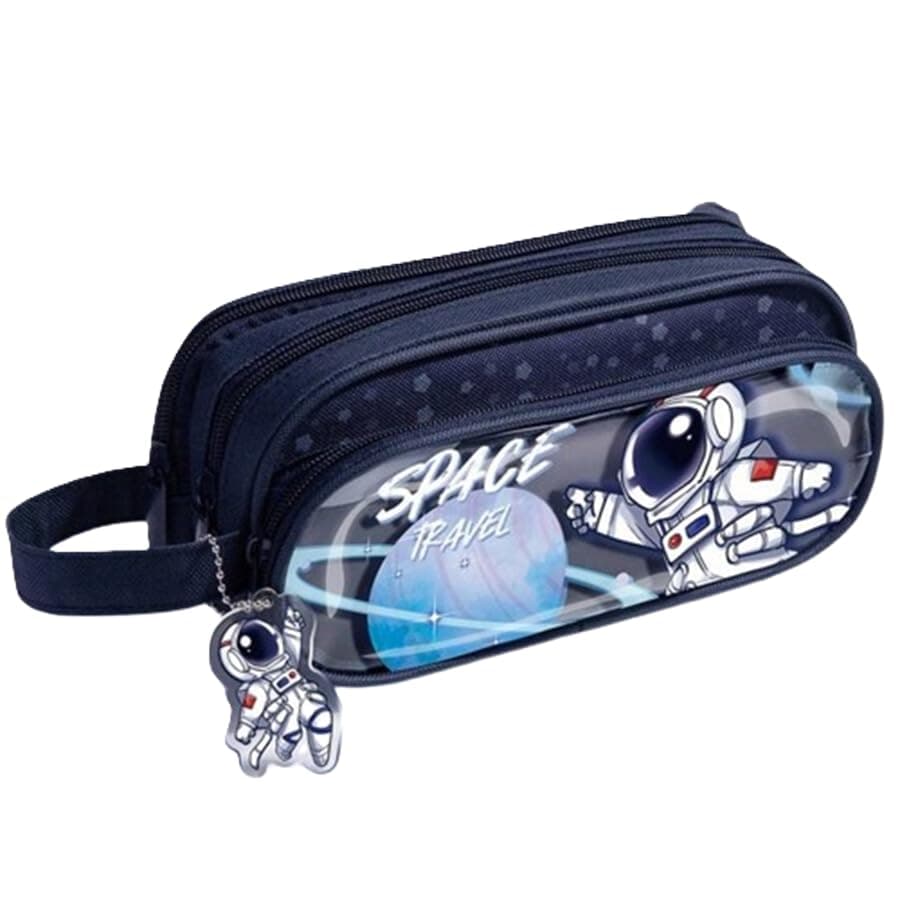 Parshya Canvas Large Capacity Transparent Cartoon Print Pencil Case 3 Compartment Cute Aesthetic for Girls Multifunctional Stationery Organizer for School Office(Keychain Not Included), Multicolor