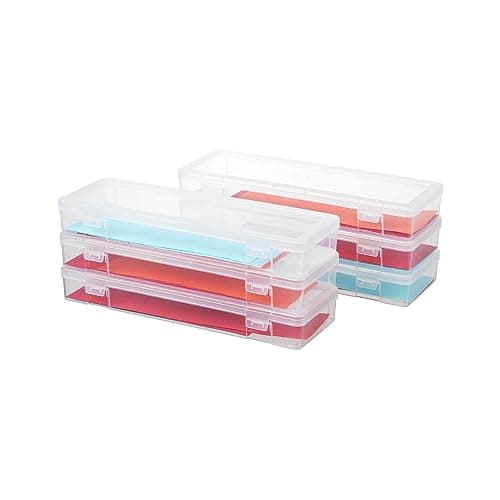novelinks Stackable Plastic Clear Storage Box Containers with Latching Lid - Art Craft Supply Organizer Storage Containers for Pencil Box, Crayon, Beads, Jewelry (6 Pack Large -Clear)