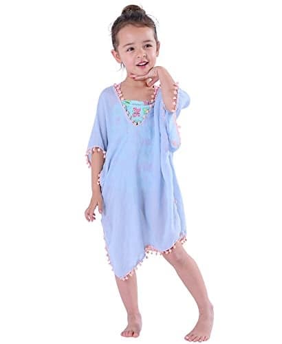 MissShorthair Girls Swim Cover Up Beach Swimwear Coverup Swimsuit Wraps with Pom Pom Trim