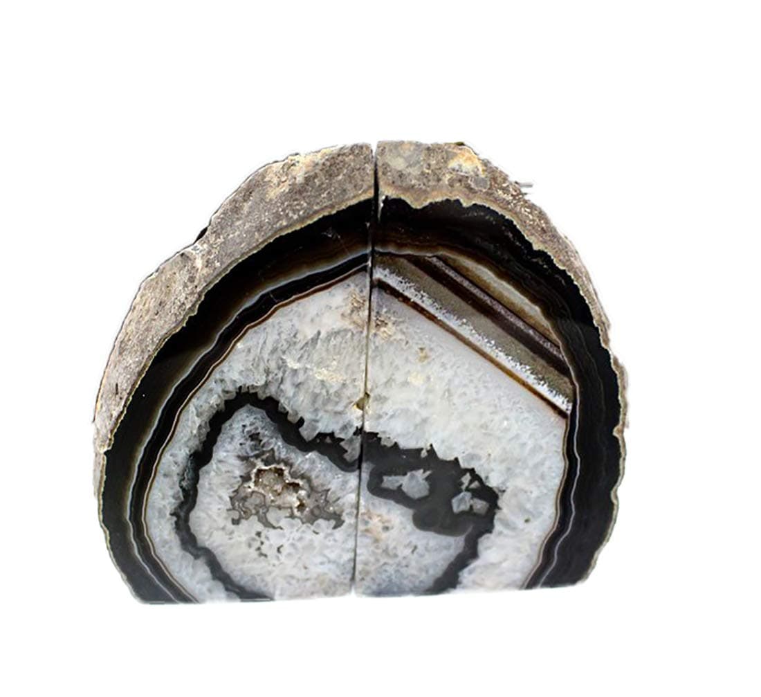 JIC Gem Black Agate Bookend(s) geode bookends Large Book Ends for Shelves 1 Pair 6 to 8 Lbs Book Ends to Hold Books Heavy Duty from Brazilian with Rubber Bumpers for Office and Home Decoration