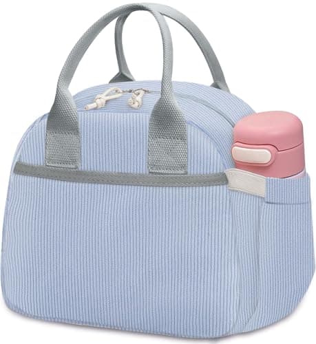 Carry bloom Lunch Box for Women Insulated Lunch Bag Cute Corduroy Lunchbag Reusable Lunchbox for Work blue corduroy