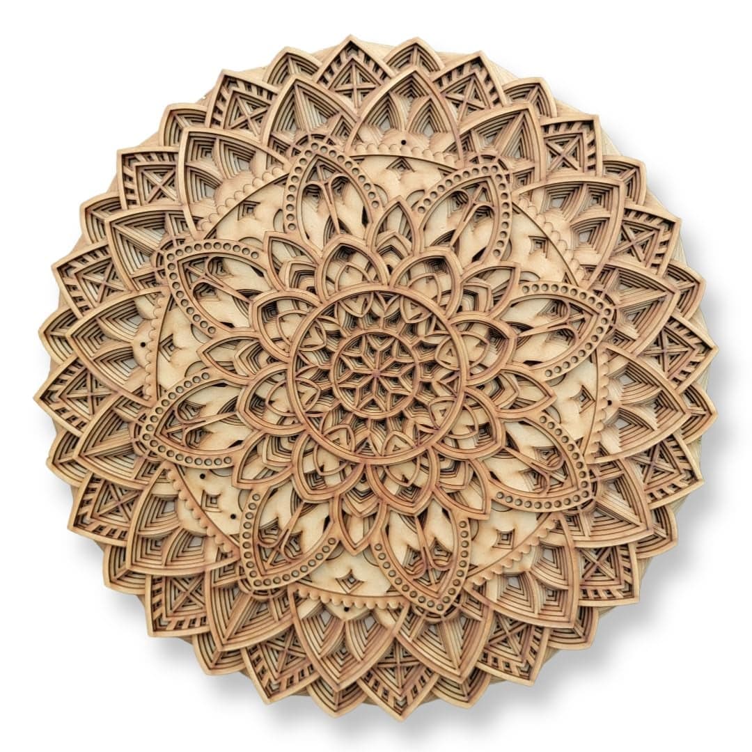TheDecorshop Wooden 3D Flower Design Mandala Wall Decor | Decorative Multi Layered Circle Mandala Wall Art, Living Room Wall Hanging