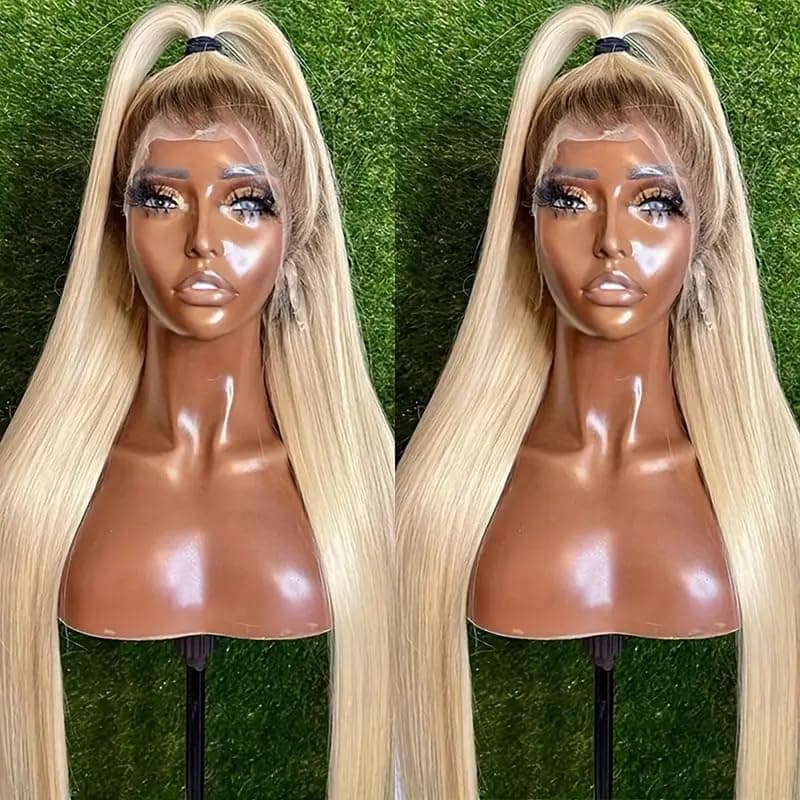 ANDRIA 13X4 HD Lace Front Wigs Straight Hair Glueless Lace Wigs Preplucked Hairline Synthetic Long Silk Straight Natural Wig 200 Density Ombre 613 Blonde wig With Baby Hair For Black Women 26 Inches