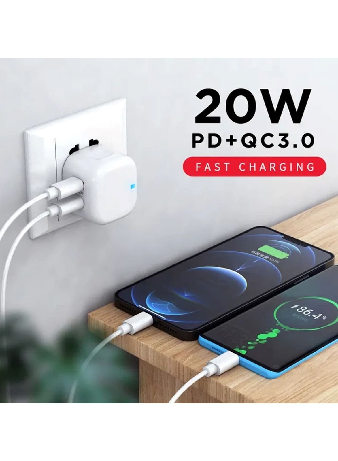 20W Dual Port USB and Type-C Wall Charger The Ultimate Adapter compatible for iPhone iPad Pro Samsung Galaxy and More in Sleek White Design