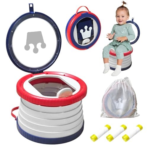 Portable Potty Chair for Toddlers with SplashProof Design Foldable Travel Potty with Bag 30 Refills Kids Toilet for Car Camping Indoor Easy Clean Baby Potty Training SeatRedblue