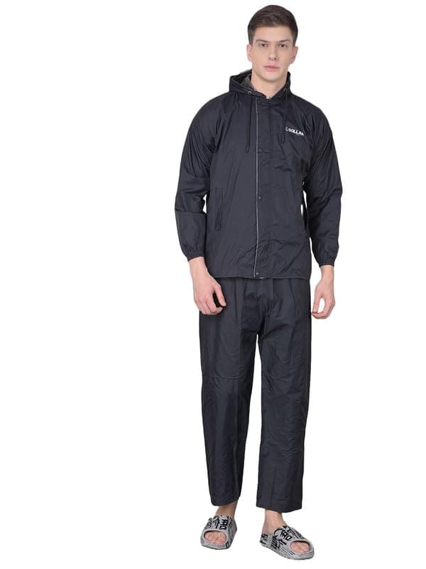 Dollar Rainguard Men's PVC Full Sleeve Solid Reversible Raincoat Set With Adjustable Hood and Pocket (8905203723690_MDPR-118-BLK-PO1_XXL)