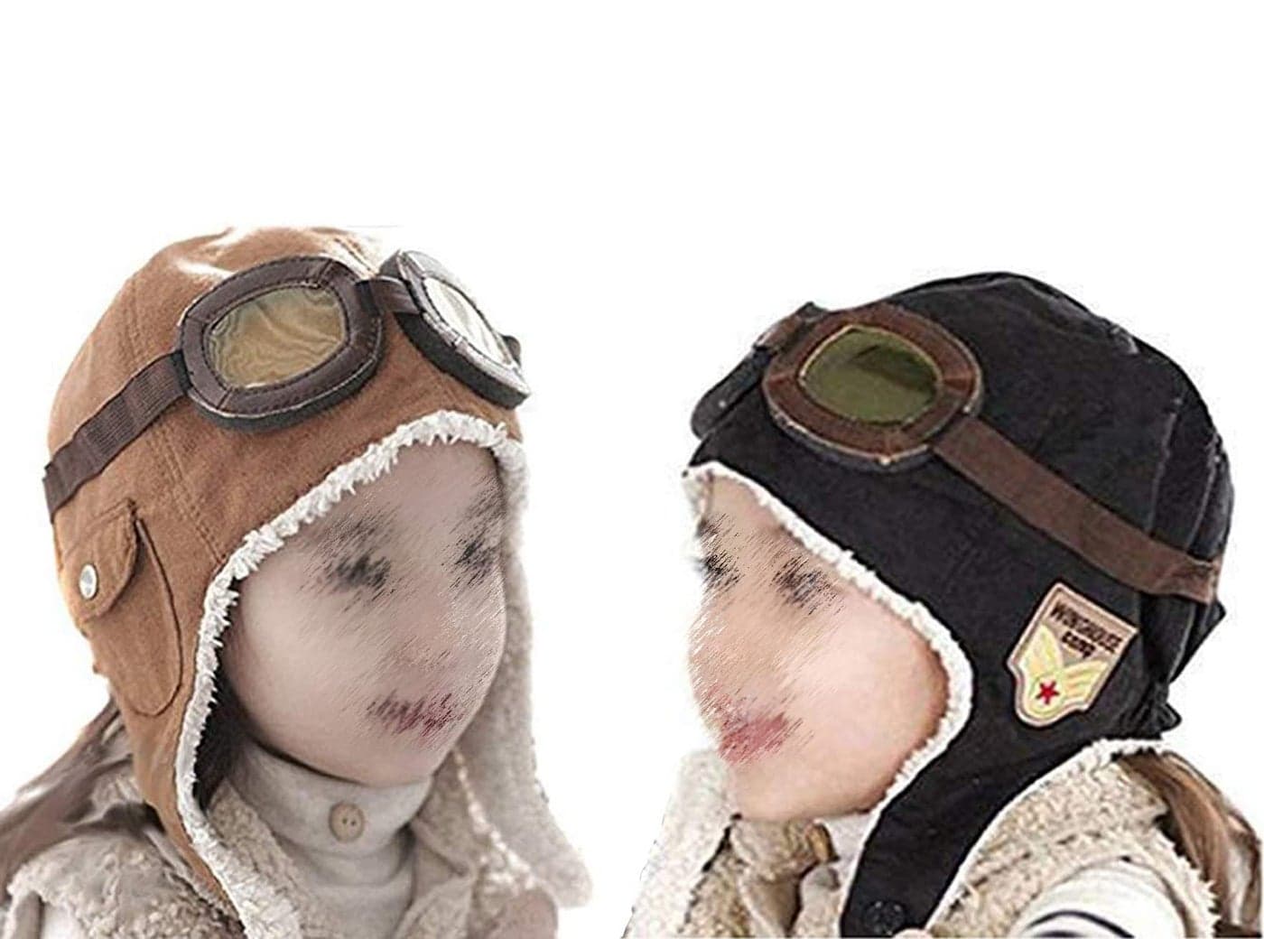 CTKcom 2-Pack Pilot Aviator Fleece Warm Hat Cap with Earmuffs for Kids,2 Pack (Coffee+Black)