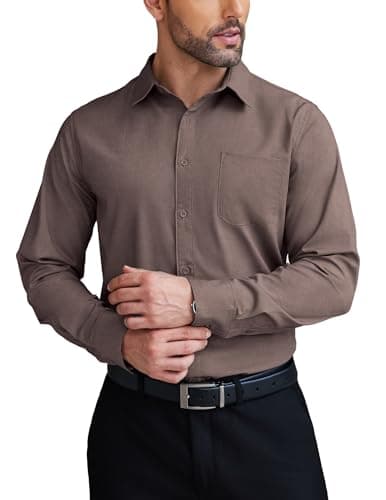 COOFANDY Men Button Down Long Sleeve Shirts Regular Fit Suit Shirt Business Dress Shirts Men Brown