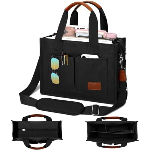 KKXIU Large Canvas Tote Bag for Women with Zipper and Compartments Crossbody Bag With Pockets - Black
