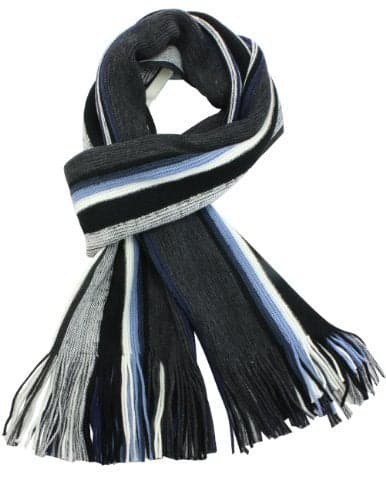 Dahlia Mens Winter Scarf - Synthetic Wool, Extra Long & Warm, Striped Knit, Blue