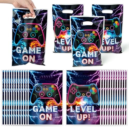 ArianQicult Video Game Party Favor Bags 50Pcs Video Gaming Sweet Goody Candy Treat Gifts Bags Game on Themed Party Decorations for Kids Gamers Players Birthday Gaming Events Supplies