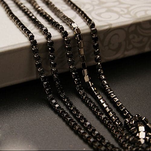 USIX 10 Yards Crystal Rhinestone Close Chain Trimming Claw Chain Multi Size Color Rhinestone Chain for DIY Arts Craft Sewing Jewelry Making (SS12/3.0MM, Jet-Black Chain)