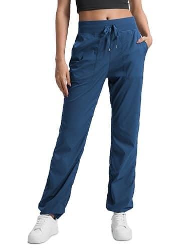 CRZ YOGA Lightweight Straight Leg Workout Pants for Women 30" Casual Ruched Work Gym Athletic Joggers with Pockets French Navy Small