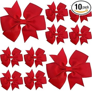 Sibba 10 Pieces Ribbon Hair Bows Alligator Clips Hairbows Barrettes 3 Inch Red Ponytail Holder Cheerleading Hairpin Christmas Valentines Day Accessories for Women Toddler Girls