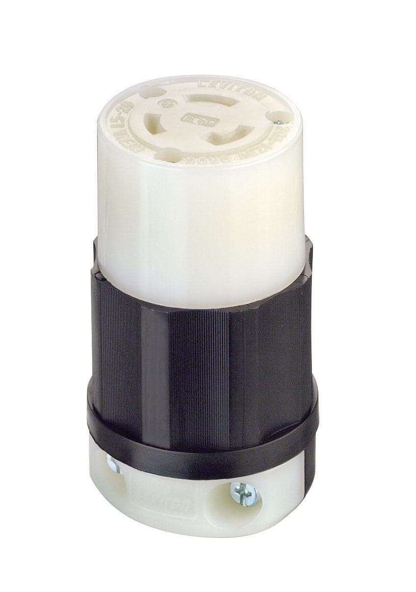 Leviton 20 Amp, 125 Volt, NEMA L5-20R, 2P, 3W, Locking Connector, Industrial Grade, Grounding, 2313, Black-White