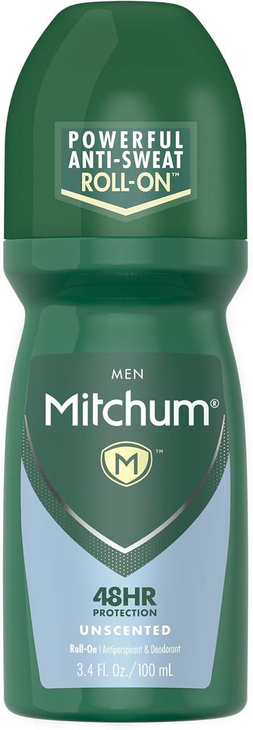 Mitchum Antiperspirant Deodorant Roll On for Men, 48 Hr Protection, Dermatologist Tested, Unscented, 3.4 oz