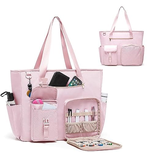 Fasrom XXL Teacher Bag for Work Women with 15.6 inches Laptop Compartment, Extra Large Utility Nurse Tote Bags to Hold Office Supplies, Work Files & More, Pink (Patent Design)